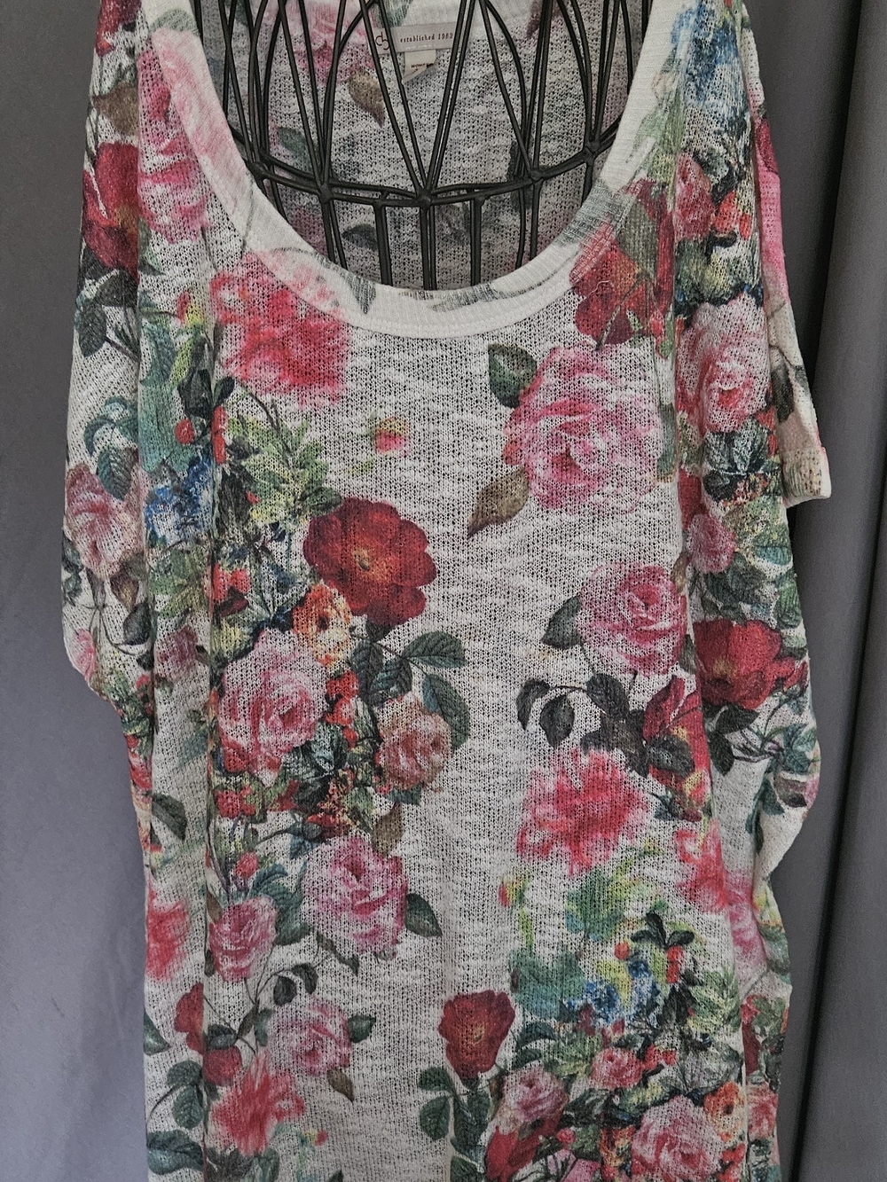 Women's Floral Scoop-Neck Tunic Top — Pink & Cream